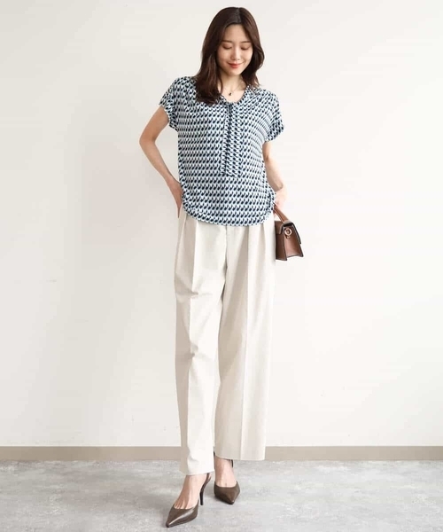 MK MICHEL KLEIN（エムケーミッシェルクラン）の「[洗える]タイデザイン幾何柄ジャージーカットソー（Tシャツ/カットソー・レディース・ブルーグリーン/ネイビー・38）」の8枚目の写真