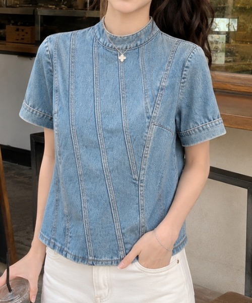 AMAJI（アマジ）の「デニム 半袖トップス（Tシャツ/カットソー・レディース・ブルー・MEDIUM/LARGE/X-LARGE）」の2枚目の写真