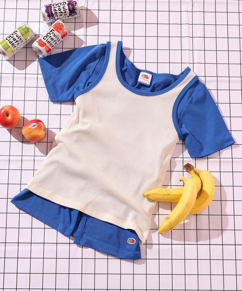 FRUIT OF THE LOOM(フルーツオブザルーム)の「【FRUIT OF THE LOOM / BAYFLOW】2PレイヤードT(WOMEN)(Tシャツ/カットソー・レディース・ブルー/ピンク/レッド・FREE)」の2枚目の写真
