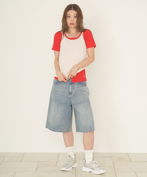 FRUIT OF THE LOOM(フルーツオブザルーム)の「【FRUIT OF THE LOOM / BAYFLOW】2PレイヤードT(WOMEN)(Tシャツ/カットソー・レディース・ブルー/ピンク/レッド・FREE)」の4枚目の写真