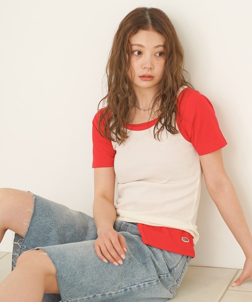 FRUIT OF THE LOOM(フルーツオブザルーム)の「【FRUIT OF THE LOOM / BAYFLOW】2PレイヤードT(WOMEN)(Tシャツ/カットソー・レディース・ブルー/ピンク/レッド・FREE)」の8枚目の写真