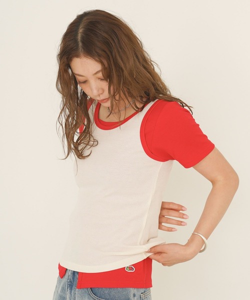 FRUIT OF THE LOOM(フルーツオブザルーム)の「【FRUIT OF THE LOOM / BAYFLOW】2PレイヤードT(WOMEN)(Tシャツ/カットソー・レディース・ブルー/ピンク/レッド・FREE)」の9枚目の写真