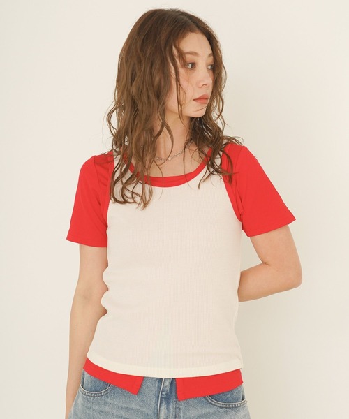 FRUIT OF THE LOOM(フルーツオブザルーム)の「【FRUIT OF THE LOOM / BAYFLOW】2PレイヤードT(WOMEN)(Tシャツ/カットソー・レディース・ブルー/ピンク/レッド・FREE)」の12枚目の写真