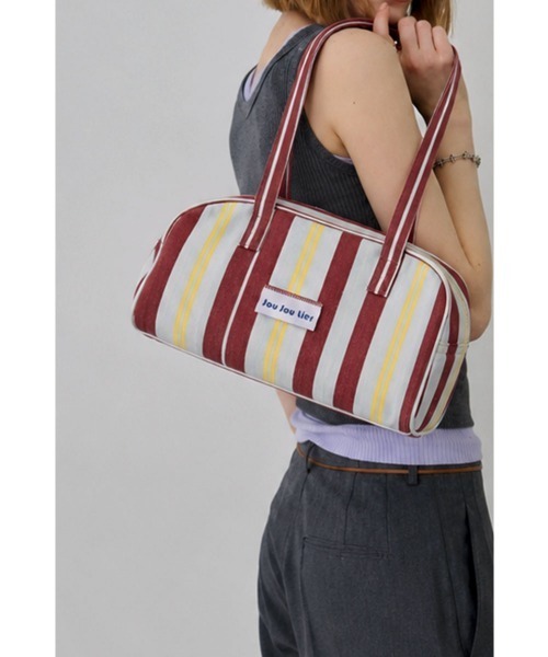 marjour(マージュール)の「STRIPE BOSTON BAG(ボストンバッグ・レディース・グリーン/レッド・FREE)」の1枚目の写真