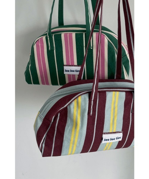 marjour(マージュール)の「STRIPE BOSTON BAG(ボストンバッグ・レディース・グリーン/レッド・FREE)」の6枚目の写真