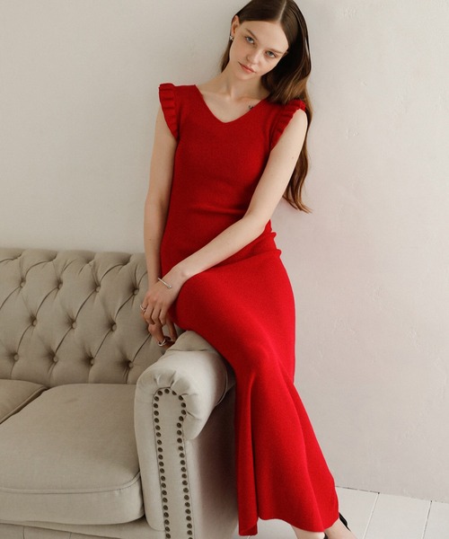 MIELI INVARIANT（ミエリインヴァリアント）の「Shell Frill Marin Dress（ワンピース・レディース・ブラック/レッド/グリーン/ブラックミックス・FREE）」の4枚目の写真