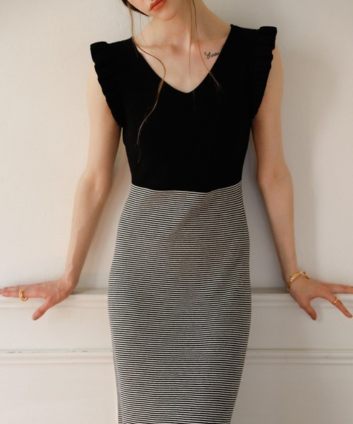 MIELI INVARIANT（ミエリインヴァリアント）の「Shell Frill Marin Dress（ワンピース・レディース・ブラック/レッド/グリーン/ブラックミックス・FREE）」の10枚目の写真