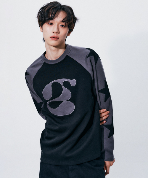 SOMEPLACE MAN(サムプレイス・マン)の「スターボードグラフィックアップリケ刺繍配色ナグランロングスリーブTシャツ_3COLOR(Tシャツ/カットソー・メンズ・ブラック/ブラウン/グレー・FREE)」の10枚目の写真