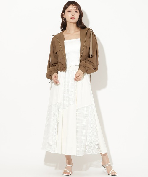 AND COUTURE（アンドクチュール）の「無地×チェックバイアス切替スカート（スカート・レディース・ネイビー/ブラック/オフホワイト・FREE）」の2枚目の写真