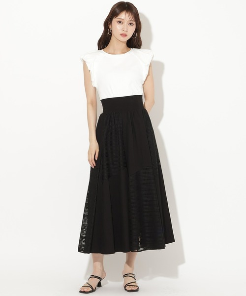 AND COUTURE（アンドクチュール）の「無地×チェックバイアス切替スカート（スカート・レディース・ネイビー/ブラック/オフホワイト・FREE）」の3枚目の写真