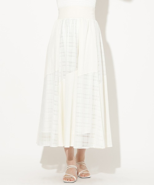 AND COUTURE（アンドクチュール）の「無地×チェックバイアス切替スカート（スカート・レディース・ネイビー/ブラック/オフホワイト・FREE）」の4枚目の写真