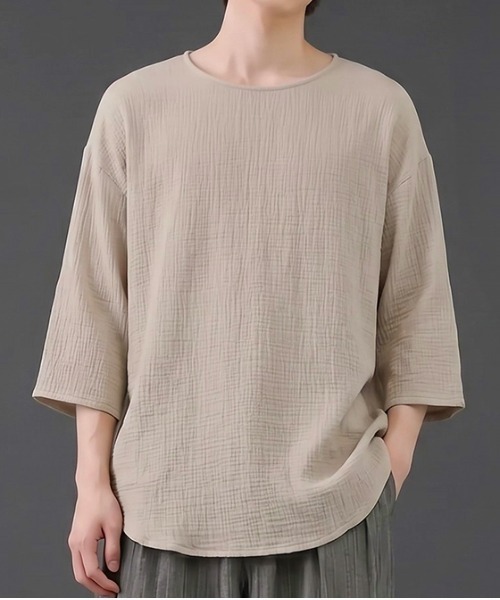 revertical(リバーティカル)の「リネンタッチ 半端袖 ビッグシルエット リラックスカットソー(Tシャツ/カットソー・メンズ・ベージュ・LARGE/MEDIUM)」の1枚目の写真