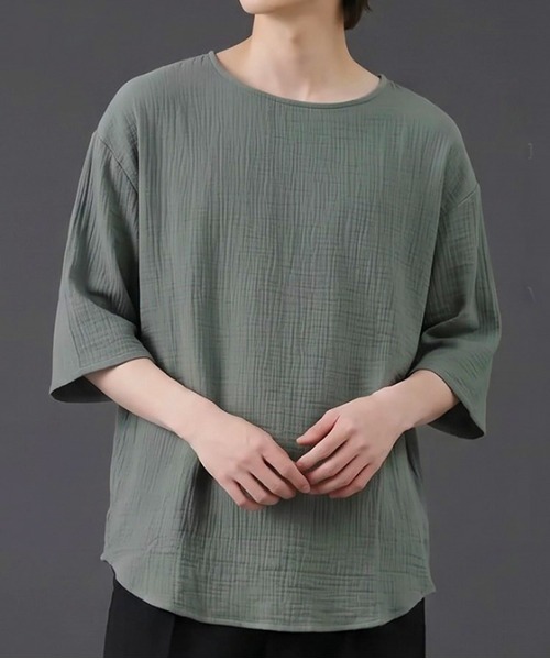 revertical(リバーティカル)の「リネンタッチ 半端袖 ビッグシルエット リラックスカットソー(Tシャツ/カットソー・メンズ・ベージュ・LARGE/MEDIUM)」の11枚目の写真