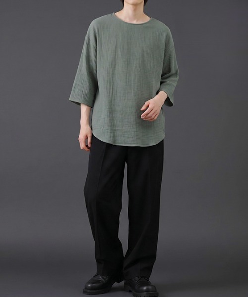 revertical(リバーティカル)の「リネンタッチ 半端袖 ビッグシルエット リラックスカットソー(Tシャツ/カットソー・メンズ・ベージュ・LARGE/MEDIUM)」の2枚目の写真