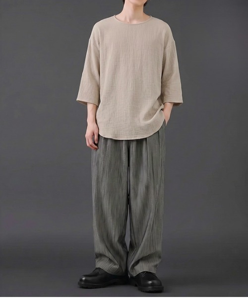 revertical(リバーティカル)の「リネンタッチ 半端袖 ビッグシルエット リラックスカットソー(Tシャツ/カットソー・メンズ・ベージュ・LARGE/MEDIUM)」の7枚目の写真