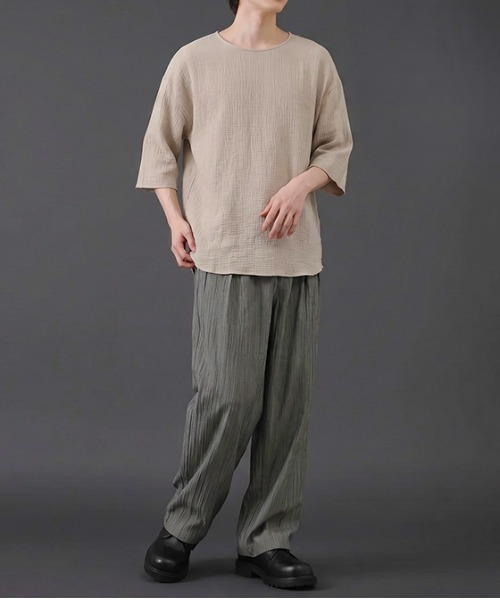 revertical(リバーティカル)の「リネンタッチ 半端袖 ビッグシルエット リラックスカットソー(Tシャツ/カットソー・メンズ・ベージュ・LARGE/MEDIUM)」の8枚目の写真