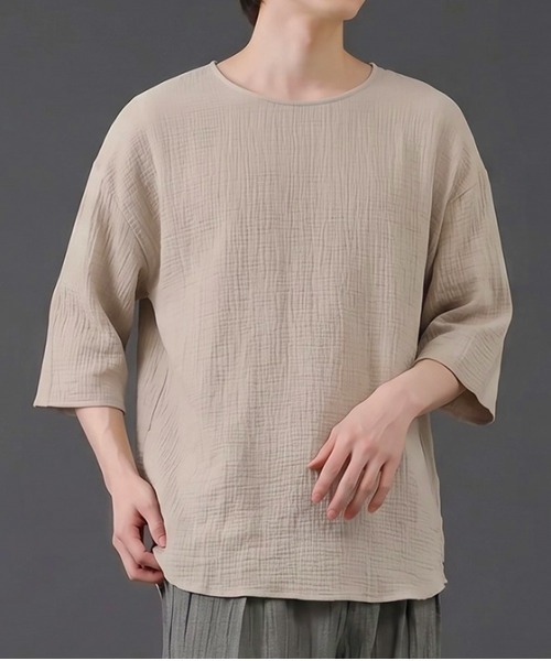 revertical(リバーティカル)の「リネンタッチ 半端袖 ビッグシルエット リラックスカットソー(Tシャツ/カットソー・メンズ・ベージュ・LARGE/MEDIUM)」の6枚目の写真