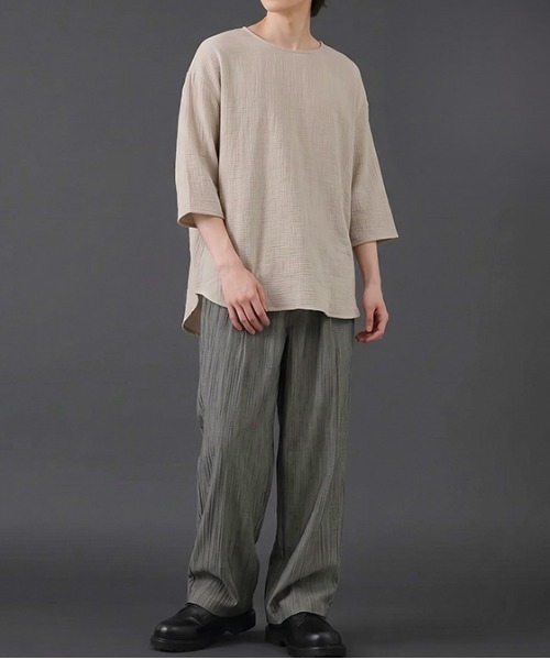 revertical(リバーティカル)の「リネンタッチ 半端袖 ビッグシルエット リラックスカットソー(Tシャツ/カットソー・メンズ・ベージュ・LARGE/MEDIUM)」の9枚目の写真