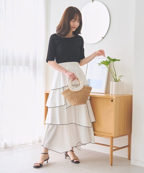 La boutique BonBon（ラブティックボンボン）の「【最強着映え】バイカラーメローイレヘムティアードスカート（スカート・レディース・ホワイト/バイオレット/チャコールグレー・38/36）」の8枚目の写真