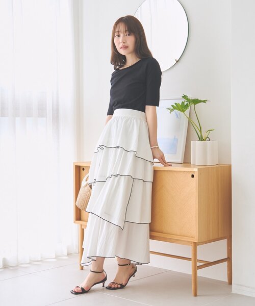 La boutique BonBon（ラブティックボンボン）の「【最強着映え】バイカラーメローイレヘムティアードスカート（スカート・レディース・ホワイト/バイオレット/チャコールグレー・38/36）」の9枚目の写真