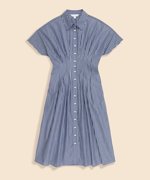 BROOKS BROTHERS(ブルックスブラザーズ)の「スーピマコットンポプリン ストライプ プリーテッドウエスト シャツワンピース(ワンピース・レディース・ホワイト×ネイビー・LARGE/MEDIUM/SMALL/X-SMALL)」の2枚目の写真