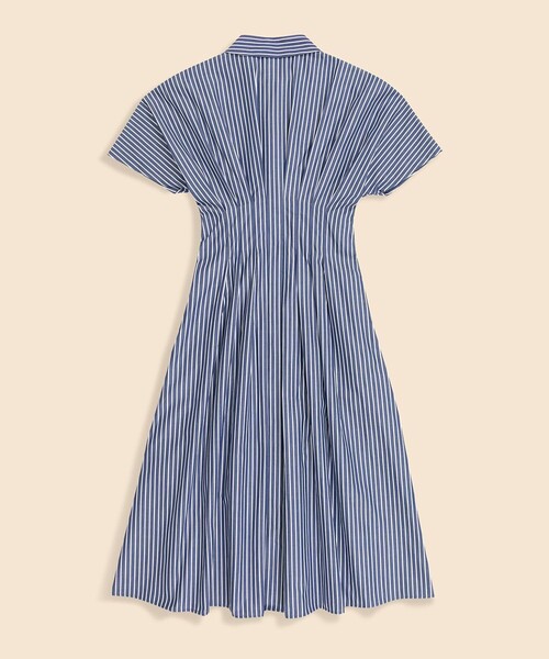 BROOKS BROTHERS(ブルックスブラザーズ)の「スーピマコットンポプリン ストライプ プリーテッドウエスト シャツワンピース(ワンピース・レディース・ホワイト×ネイビー・LARGE/MEDIUM/SMALL/X-SMALL)」の3枚目の写真