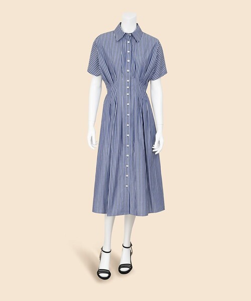 BROOKS BROTHERS(ブルックスブラザーズ)の「スーピマコットンポプリン ストライプ プリーテッドウエスト シャツワンピース(ワンピース・レディース・ホワイト×ネイビー・LARGE/MEDIUM/SMALL/X-SMALL)」の4枚目の写真