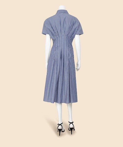 BROOKS BROTHERS(ブルックスブラザーズ)の「スーピマコットンポプリン ストライプ プリーテッドウエスト シャツワンピース(ワンピース・レディース・ホワイト×ネイビー・LARGE/MEDIUM/SMALL/X-SMALL)」の5枚目の写真
