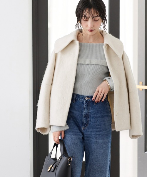 VIS(ビス)の「ビッグカラーモモンガシャギーショートコート(その他アウター・レディース・サックスブルー/チャコールグレー/イエロー系その他3/オフホワイト・M/S)」の10枚目の写真