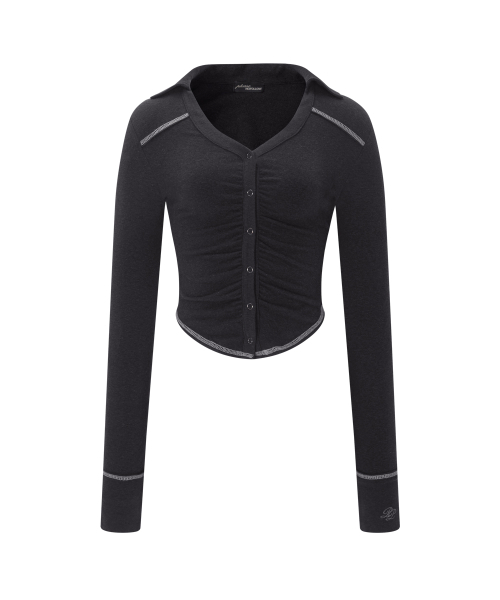 PLEASENOFOLLOW(プリーズノーフォロー)の「Mamie Snap Button Slim Shirts (Black)(Tシャツ/カットソー・レディース・その他・FREE)」の2枚目の写真
