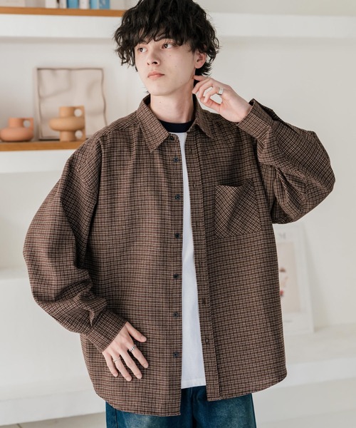 Rocky Monroe(ロッキーモンロー)の「新色追加 オーバーサイズレギュラーカラー長袖ビエラネルシャツ チェック柄/オンブレチェック/無地(シャツ/ブラウス・メンズ・ブラック系2/ネイビー系1/グレー/ブラック系/ブラック/ブラック系1/レッド系/ベージュ系/ネイビー系/アイボリー/ブラック系3/ブラウン系/ホワイト系/ブラウン/ネイビー/ブラウン系1・L/XL/M)」の10枚目の写真