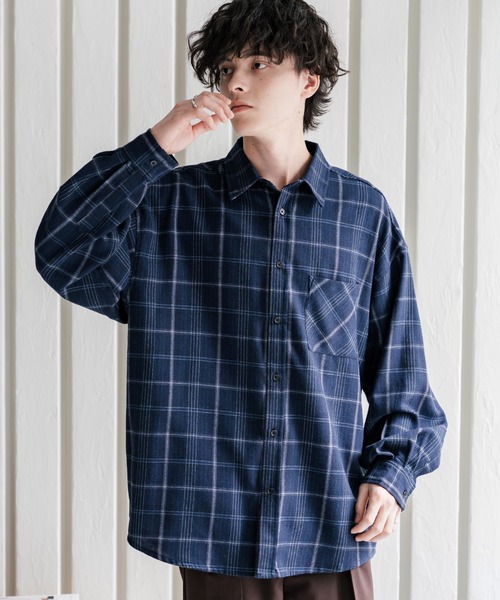 Rocky Monroe(ロッキーモンロー)の「新色追加 オーバーサイズレギュラーカラー長袖ビエラネルシャツ チェック柄/オンブレチェック/無地(シャツ/ブラウス・メンズ・ブラック系2/ネイビー系1/グレー/ブラック系/ブラック/ブラック系1/レッド系/ベージュ系/ネイビー系/アイボリー/ブラック系3/ブラウン系/ホワイト系/ブラウン/ネイビー/ブラウン系1・L/XL/M)」の15枚目の写真
