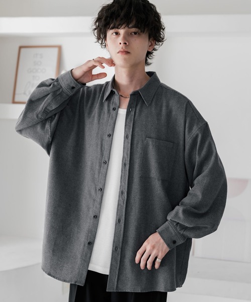 Rocky Monroe(ロッキーモンロー)の「新色追加 オーバーサイズレギュラーカラー長袖ビエラネルシャツ チェック柄/オンブレチェック/無地(シャツ/ブラウス・メンズ・ブラック系2/ネイビー系1/グレー/ブラック系/ブラック/ブラック系1/レッド系/ベージュ系/ネイビー系/アイボリー/ブラック系3/ブラウン系/ホワイト系/ブラウン/ネイビー/ブラウン系1・L/XL/M)」の8枚目の写真