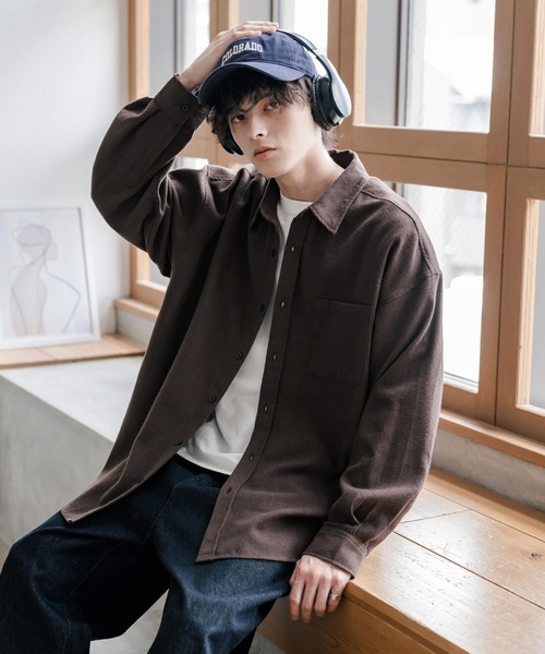 Rocky Monroe(ロッキーモンロー)の「新色追加 オーバーサイズレギュラーカラー長袖ビエラネルシャツ チェック柄/オンブレチェック/無地(シャツ/ブラウス・メンズ・ブラック系2/ネイビー系1/グレー/ブラック系/ブラック/ブラック系1/レッド系/ベージュ系/ネイビー系/アイボリー/ブラック系3/ブラウン系/ホワイト系/ブラウン/ネイビー/ブラウン系1・L/XL/M)」の18枚目の写真