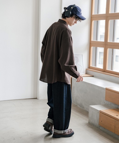 Rocky Monroe(ロッキーモンロー)の「新色追加 オーバーサイズレギュラーカラー長袖ビエラネルシャツ チェック柄/オンブレチェック/無地(シャツ/ブラウス・メンズ・ブラック系2/ネイビー系1/グレー/ブラック系/ブラック/ブラック系1/レッド系/ベージュ系/ネイビー系/アイボリー/ブラック系3/ブラウン系/ホワイト系/ブラウン/ネイビー/ブラウン系1・L/XL/M)」の17枚目の写真