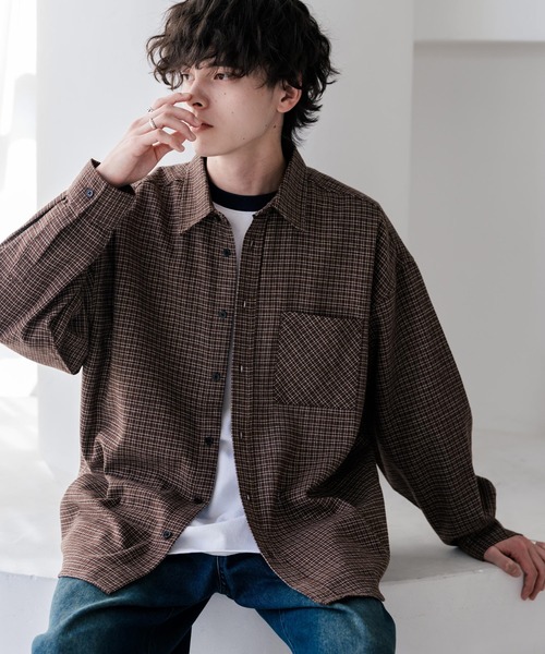 Rocky Monroe(ロッキーモンロー)の「新色追加 オーバーサイズレギュラーカラー長袖ビエラネルシャツ チェック柄/オンブレチェック/無地(シャツ/ブラウス・メンズ・ブラック系2/ネイビー系1/グレー/ブラック系/ブラック/ブラック系1/レッド系/ベージュ系/ネイビー系/アイボリー/ブラック系3/ブラウン系/ホワイト系/ブラウン/ネイビー/ブラウン系1・L/XL/M)」の20枚目の写真