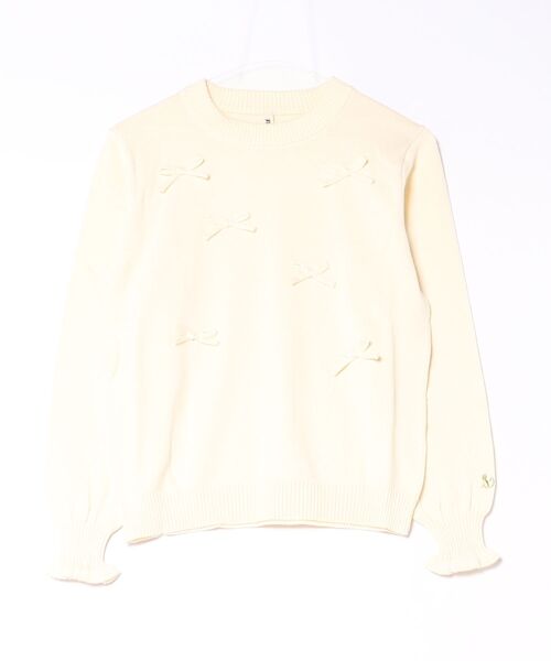 nino(ニノ)の「リボン付き クルーニット☆(ニット/セーター・レディース・サーモンピンク/ホワイト/ブラック・F)」の1枚目の写真
