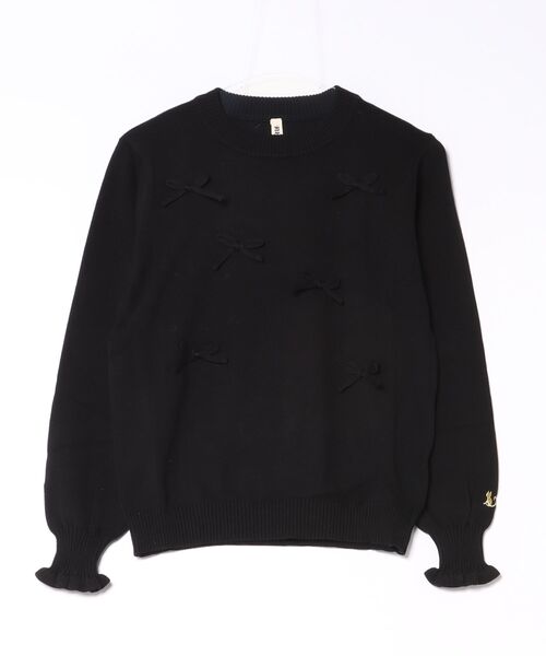 nino(ニノ)の「リボン付き クルーニット☆(ニット/セーター・レディース・サーモンピンク/ホワイト/ブラック・F)」の2枚目の写真