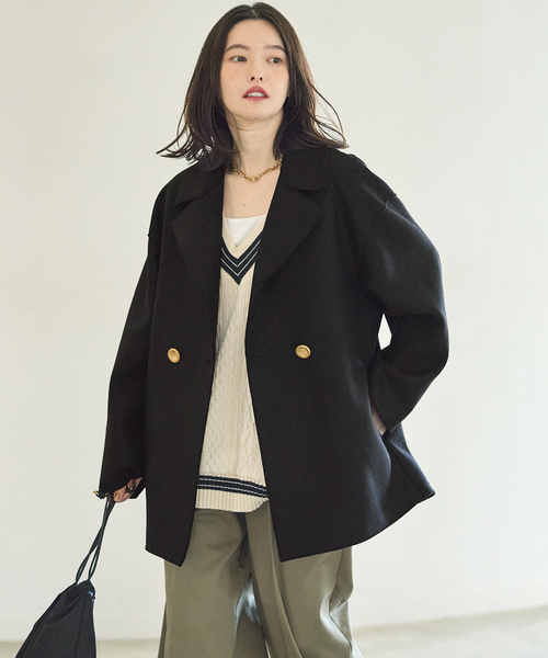 HARRIS WHARF LONDON(ハリスワーフロンドン)の「HARRIS WHARF LONDON Women dropped shoulder d.b. jacket p コート(その他アウター・レディース・ブラック・42)」の3枚目の写真