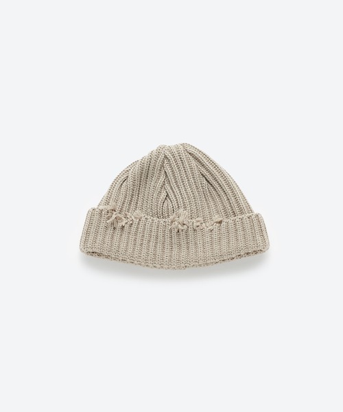 KIJIMA TAKAYUKI(キジマ タカユキ)の「DESTROYED WATCH CAP(ニットキャップ/ビーニー・レディース・アイボリー/チャコールグレー/グレイッシュベージュ・FREE)」の3枚目の写真