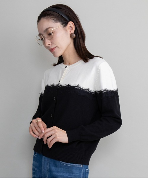 lodie(ロディ)の「バイカラー レーストリム ニットカーデ(カーディガン/ボレロ・レディース・ホワイト×ブラック/ホワイト×グレー/グレー・FREE)」の16枚目の写真