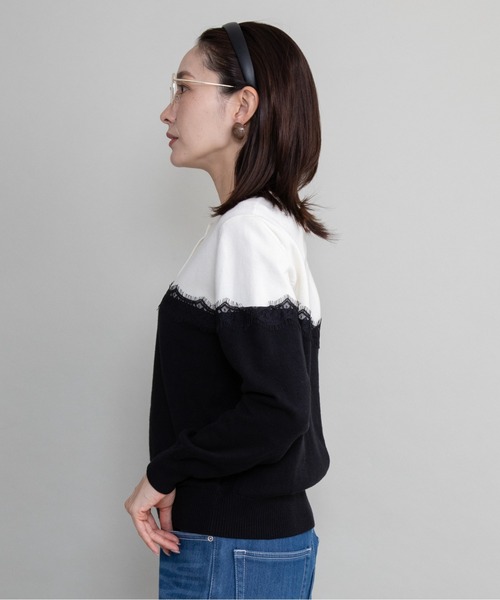 lodie(ロディ)の「バイカラー レーストリム ニットカーデ(カーディガン/ボレロ・レディース・ホワイト×ブラック/ホワイト×グレー/グレー・FREE)」の18枚目の写真
