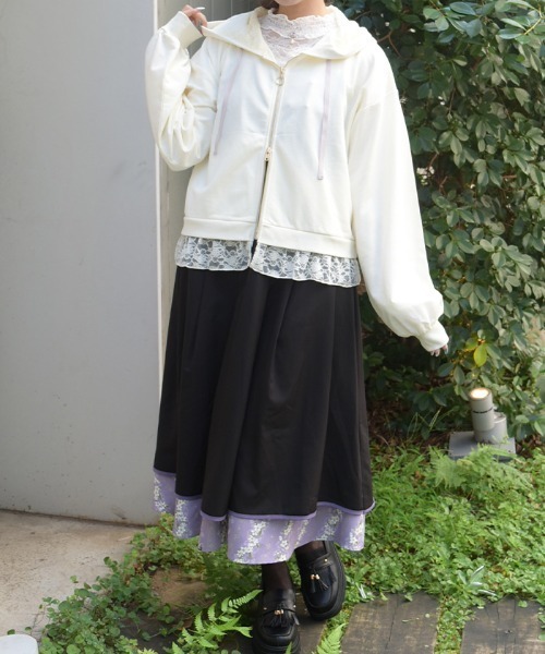 axes femme(アクシーズファム)の「裾レースショートパーカー(カーディガン/ボレロ・レディース・キナリ/ワイン/チャコール・FREE)」の15枚目の写真
