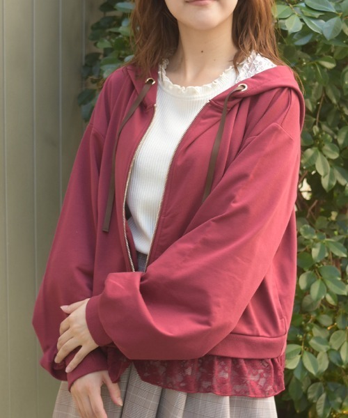 axes femme(アクシーズファム)の「裾レースショートパーカー(カーディガン/ボレロ・レディース・キナリ/ワイン/チャコール・FREE)」の17枚目の写真