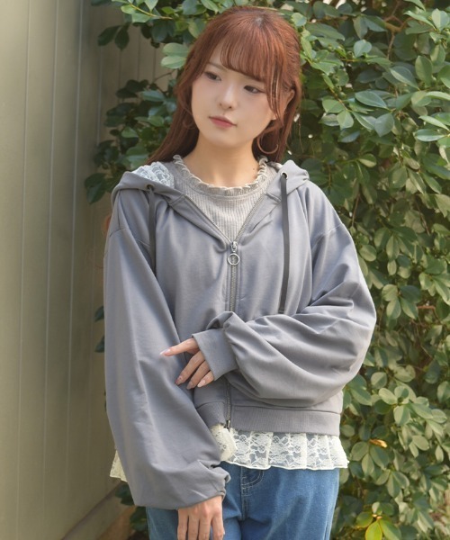 axes femme(アクシーズファム)の「裾レースショートパーカー(カーディガン/ボレロ・レディース・キナリ/ワイン/チャコール・FREE)」の20枚目の写真