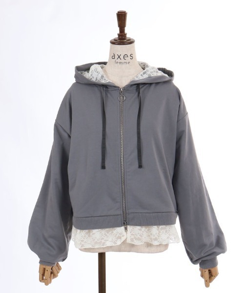 axes femme(アクシーズファム)の「裾レースショートパーカー(カーディガン/ボレロ・レディース・キナリ/ワイン/チャコール・FREE)」の21枚目の写真