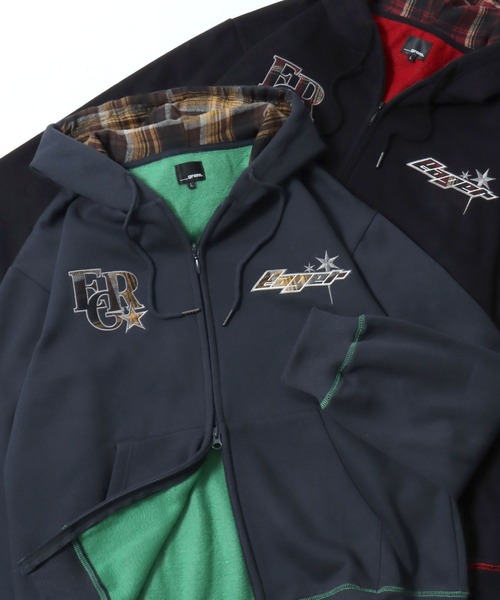 SITRY(シトリー)の「Logo Applique Color Scheme Sweat Zip Hoodie/オーバーサイズ アップリケ 裏起毛 配色 スウェット ジップパーカー フーディー レディース メンズ(パーカー・メンズ・ブラック/グレー/ネイビー・L/M)」の3枚目の写真