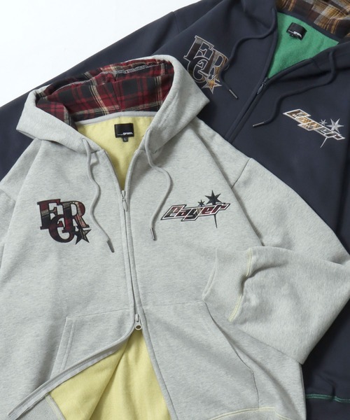 SITRY(シトリー)の「Logo Applique Color Scheme Sweat Zip Hoodie/オーバーサイズ アップリケ 裏起毛 配色 スウェット ジップパーカー フーディー レディース メンズ(パーカー・メンズ・ブラック/グレー/ネイビー・L/M)」の1枚目の写真