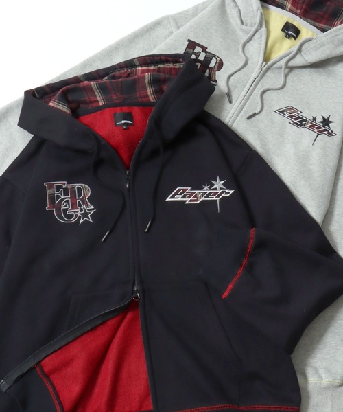 SITRY(シトリー)の「Logo Applique Color Scheme Sweat Zip Hoodie/オーバーサイズ アップリケ 裏起毛 配色 スウェット ジップパーカー フーディー レディース メンズ(パーカー・メンズ・ブラック/グレー/ネイビー・L/M)」の2枚目の写真