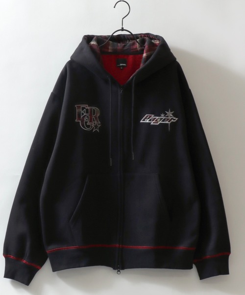 SITRY(シトリー)の「Logo Applique Color Scheme Sweat Zip Hoodie/オーバーサイズ アップリケ 裏起毛 配色 スウェット ジップパーカー フーディー レディース メンズ(パーカー・メンズ・ブラック/グレー/ネイビー・L/M)」の4枚目の写真